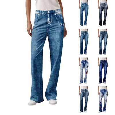 Pantalones Deportivos Casuales para Mujer Pantalones de Chándal Estampado de Jeans Pantalones de Tela Vaquera