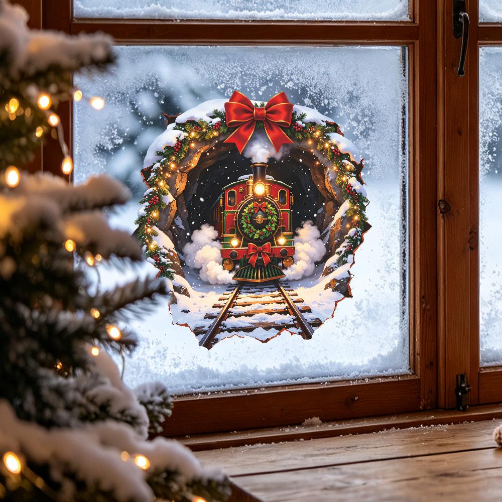 Christmas Steam Train Glass Display Case Home Decoration Decorative Static Stickers