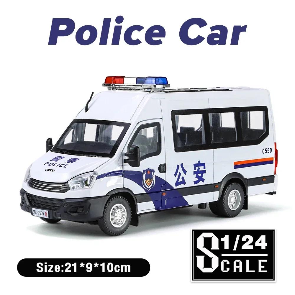 Metallautos, Spielzeug, Maßstab 1/24, IVECO-Polizeiauto, Druckguss-Legierung, Automodell, Geschenk für Jungen, Kinder, Spielzeugfahrzeuge, Ton und Licht
