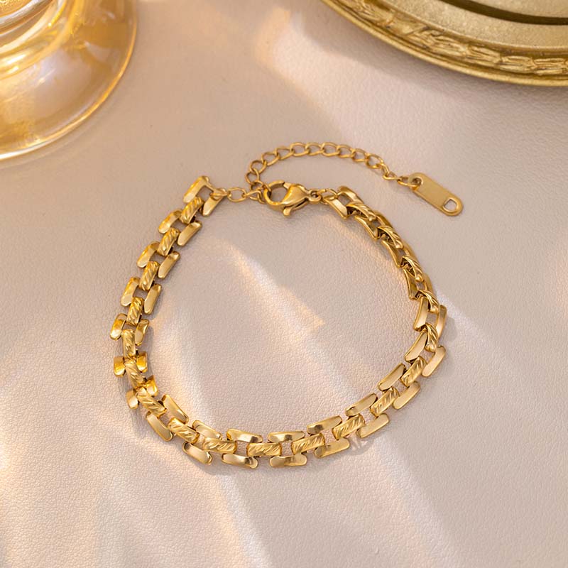Stainless Steel Metal Hollow Link Chain Bracelet for Women Vintage Gold Color Watch Band Charm Bracelets Zircon Gifts
