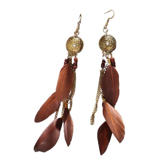 

1 пара висячих сережок богемні етнічні старовинні гальванічні універсальні прикраси подарунок жінкам довге перо кавовий