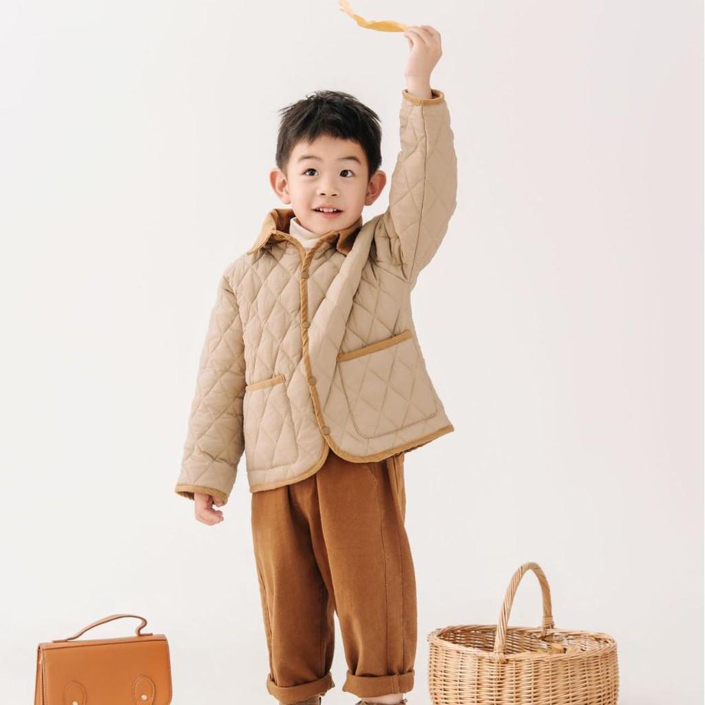 2023 Kids' Autumn/Winter Korean Style Cotton-Padded Two-Piece Set: Single-Breasted Jacket & Crew Neck Innerwear with Cotton Pants.