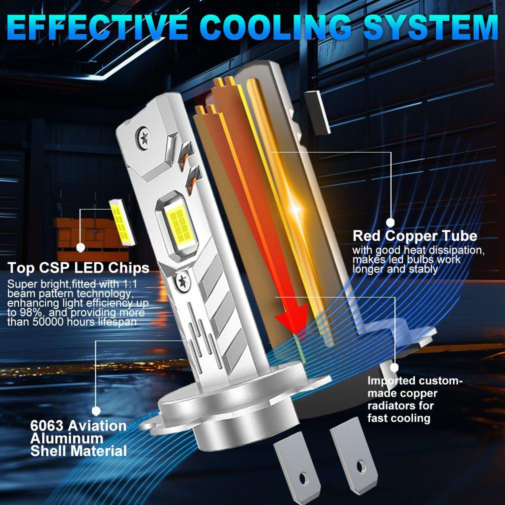 2 Stück H4 LED Scheinwerfer Canbus 25000LM H7 LED Glühbirnen H11 H8 9005 HB3 9006 HB4 H27 880 Auto Kupferrohr Scheinwerfer Auto Lüfterlos Nebelscheinwerfer 6000K 12V