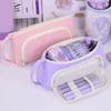 Pure color macaron lady handbag three-layer zipper large capacity student pencil case for class