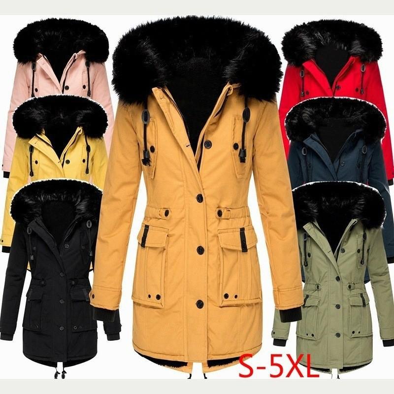 Women's Solid Color Long-sleeved Winter Plus Size Hooded Coat Clothes Sale