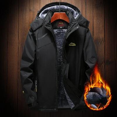 Winter Men's Fleece Thick Warm Hooded Jacket Parka Male Waterproof Big Size Padded Coat Snow Camping Outerwear