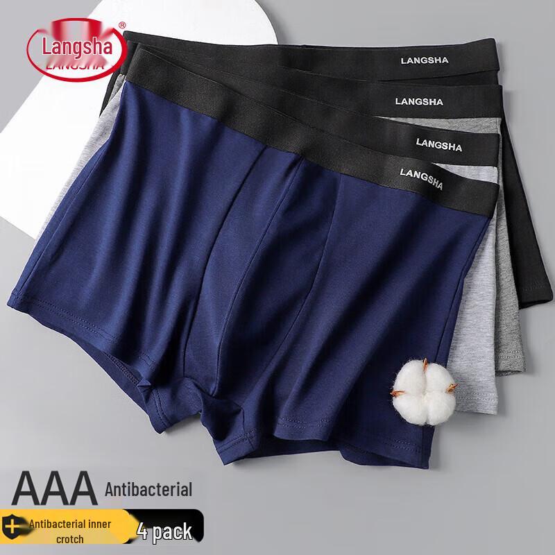 Langsha Men's Combed Cotton Boxer Briefs 4-Pack