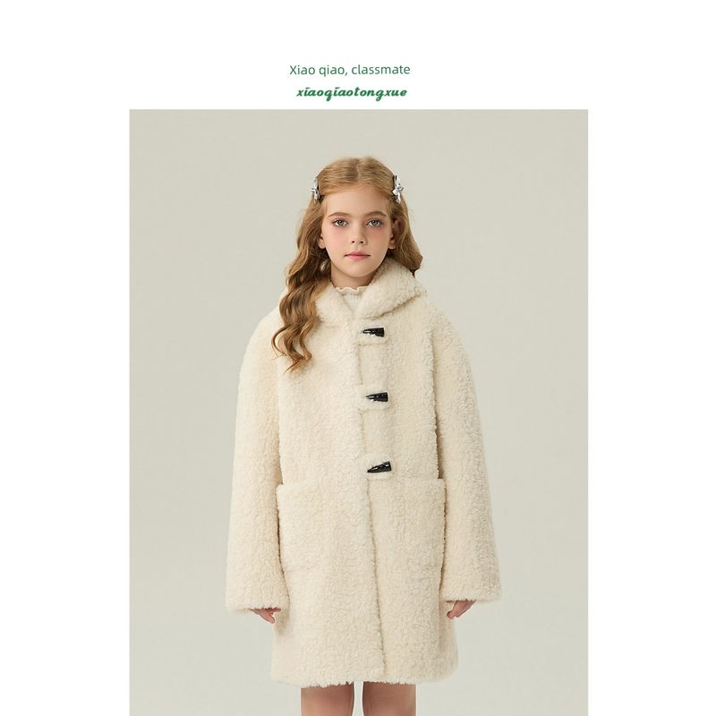 Children's Fur Coat 2025 Autumn and Winter New Style Girls' Imitation Lamb Wool Coat for Little Girls, Mid-Length Hooded