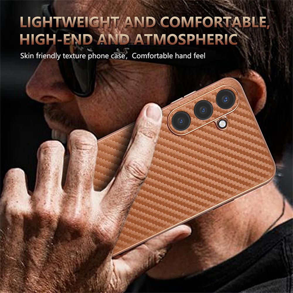 AZNS For Samsung Galaxy S26+ Case Electroplating Carbon Fiber Texture PU + TPU Phone Cover