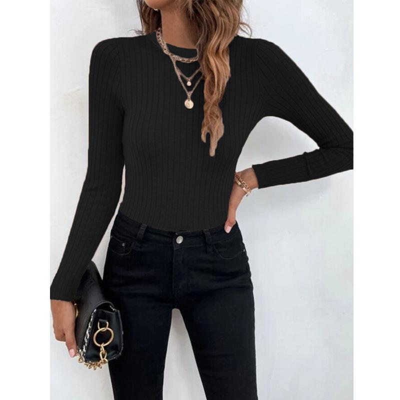 Women's Fashion Casual Fall Winter Solid Color Print Long Sleeve O-Neck Sweaters