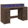 VidaXL Bureau et lumières LED chêne marron bois d'ingénierie, bureau de travail, bureau d'étude, bureau à domicile, bureau 3309426