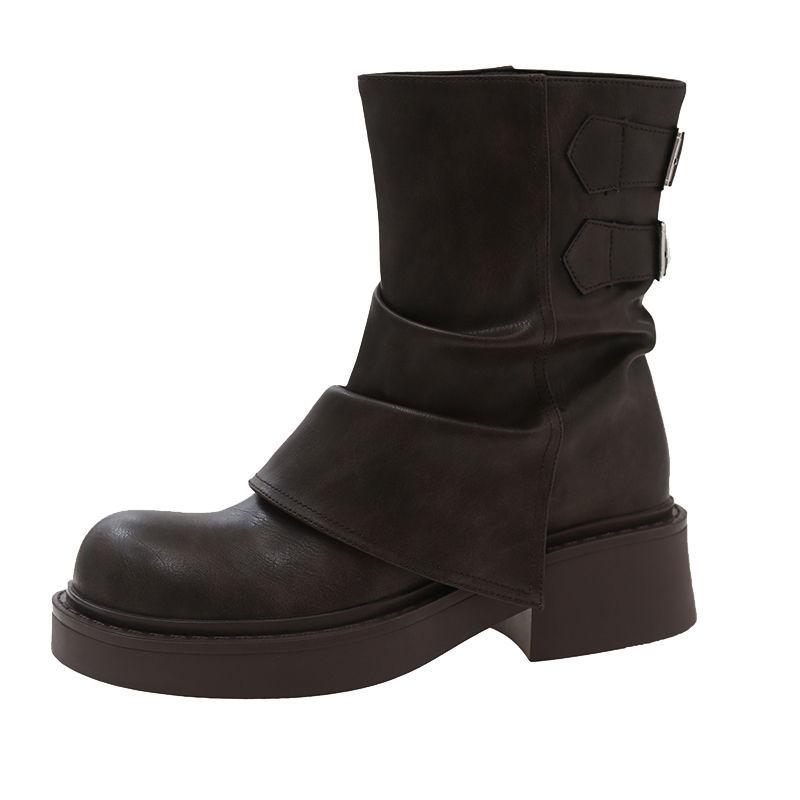 Maillard Short Boots Women's New Autumn and Winter Super Fire Thick-soled Brown Trouser Boots Knight Martin Boots Women