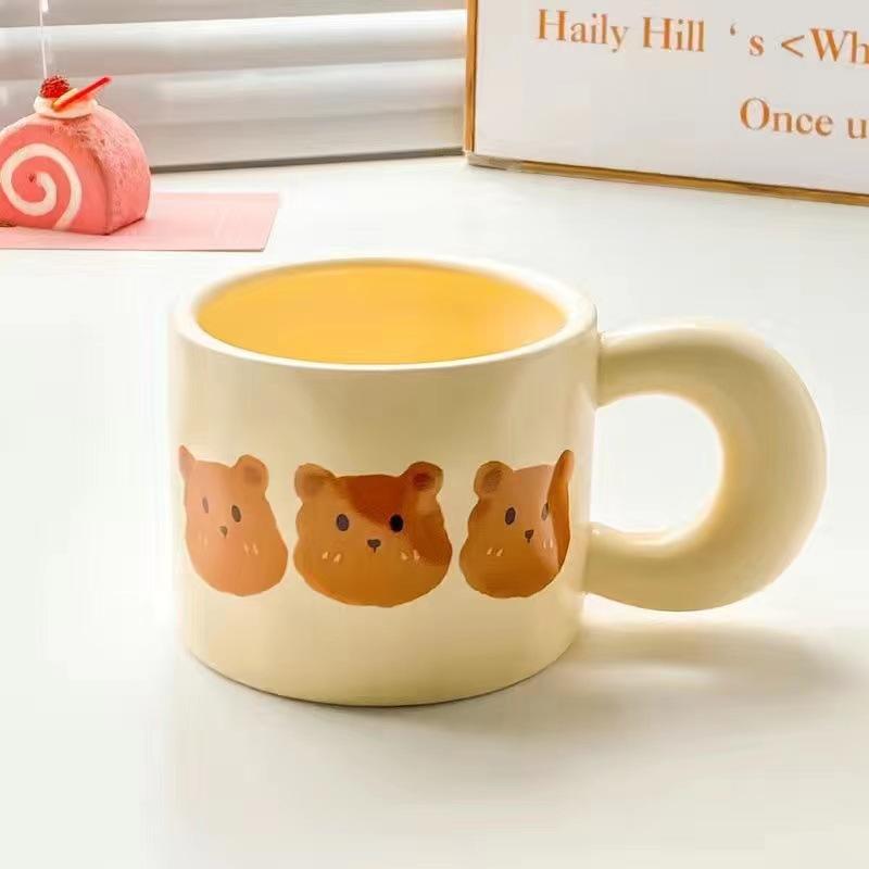 French milk fufu bear mug with lid spoon girls household cute ceramic cup couple breakfast coffee cup
