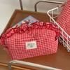 Large Capacity Ruffle Makeup Bag Plaid Pattern Wash Storage Bag Toiletry Organizer  Skincare
