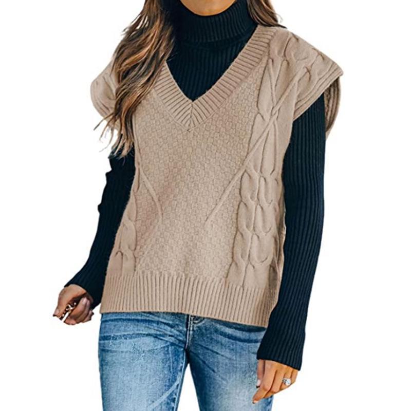Women's V-Neck Sleeveless Twist Knit Sweater Vest
