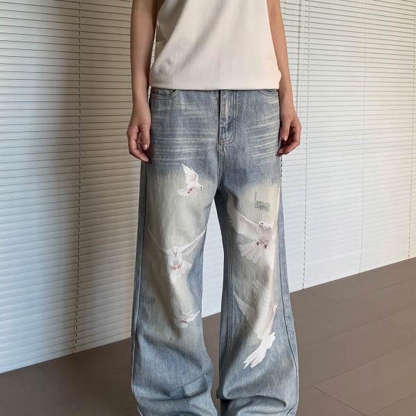 

Ретро джинсы с 3D принтом и потертостями XL