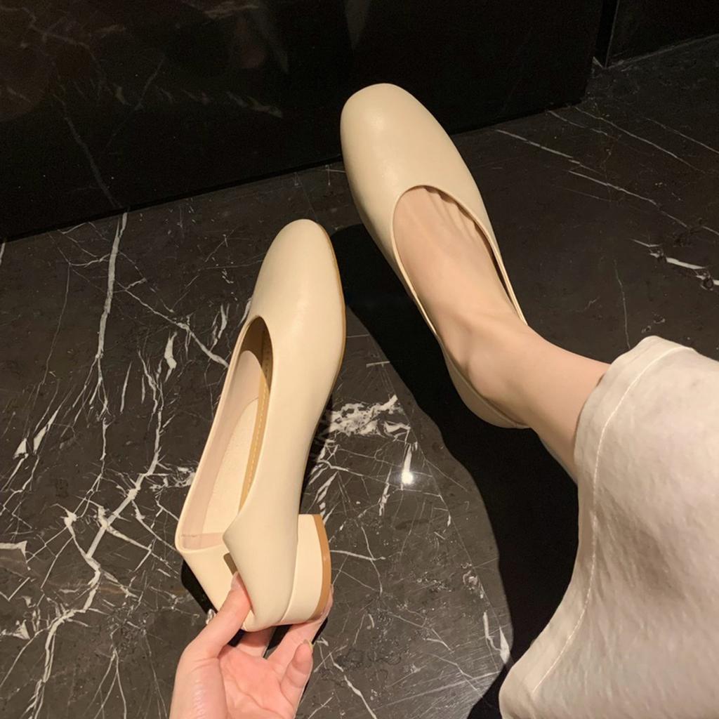 Sheepskin version~ Genuine leather temperament French thick heel round head light mouth single shoes women's versatile work commuter shoes grand