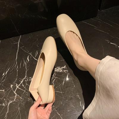 Sheepskin Version~ Genuine Leather Temperament French Thick Heel Round Head Light Mouth Single Shoes Women's Versatile Work Commuter Shoes Grandma S