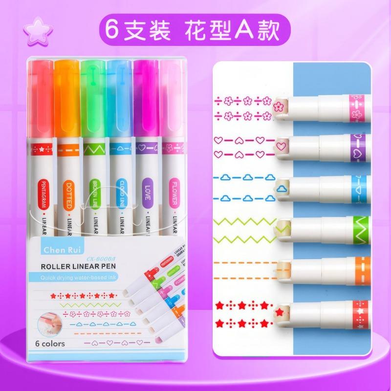 Creative Pattern Curve Highlighter Pens For Student Journal Hand Account Marking