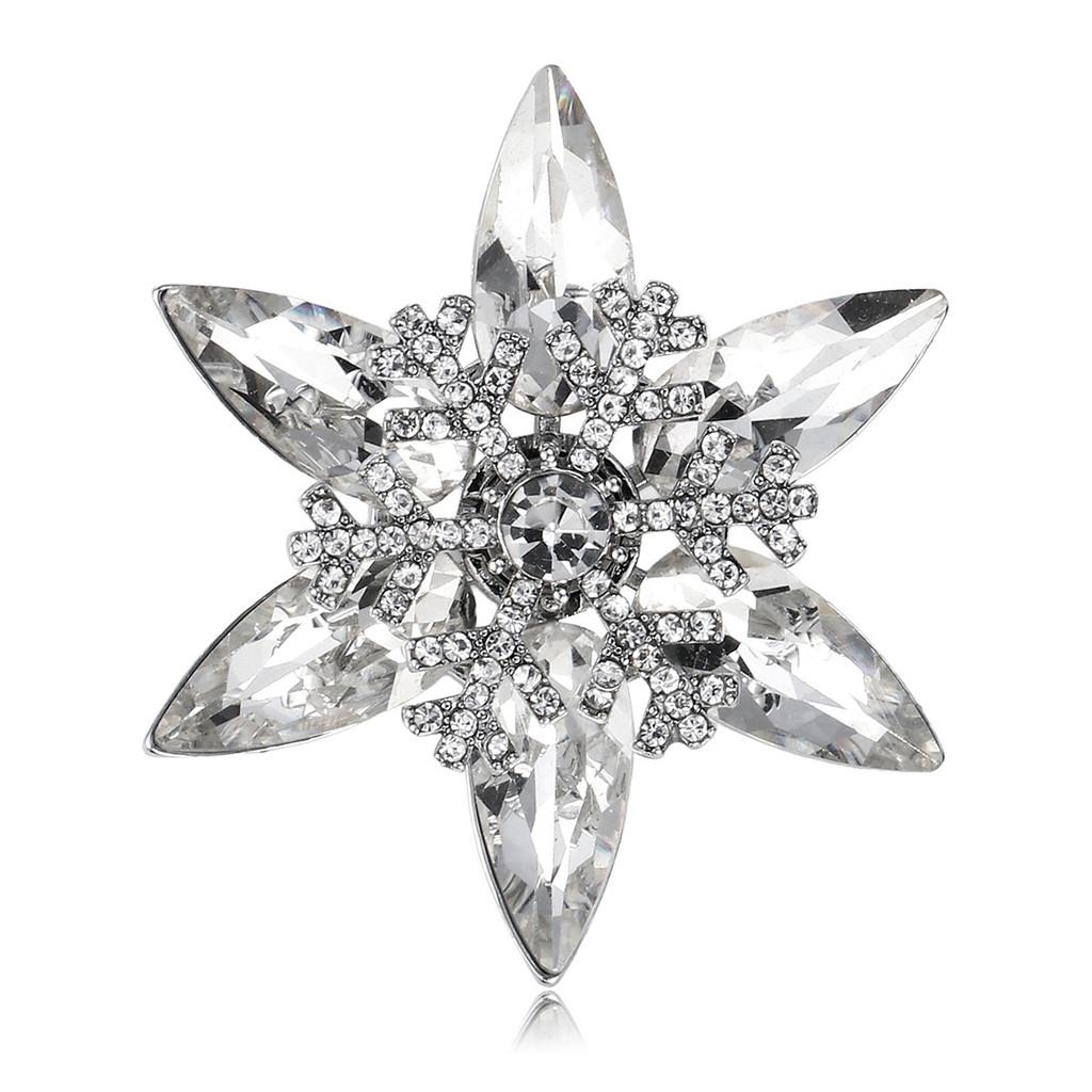 

Snowflake Brooch Alloy Pendant With Water Drip Crystal For Women Men Winter Accessory
