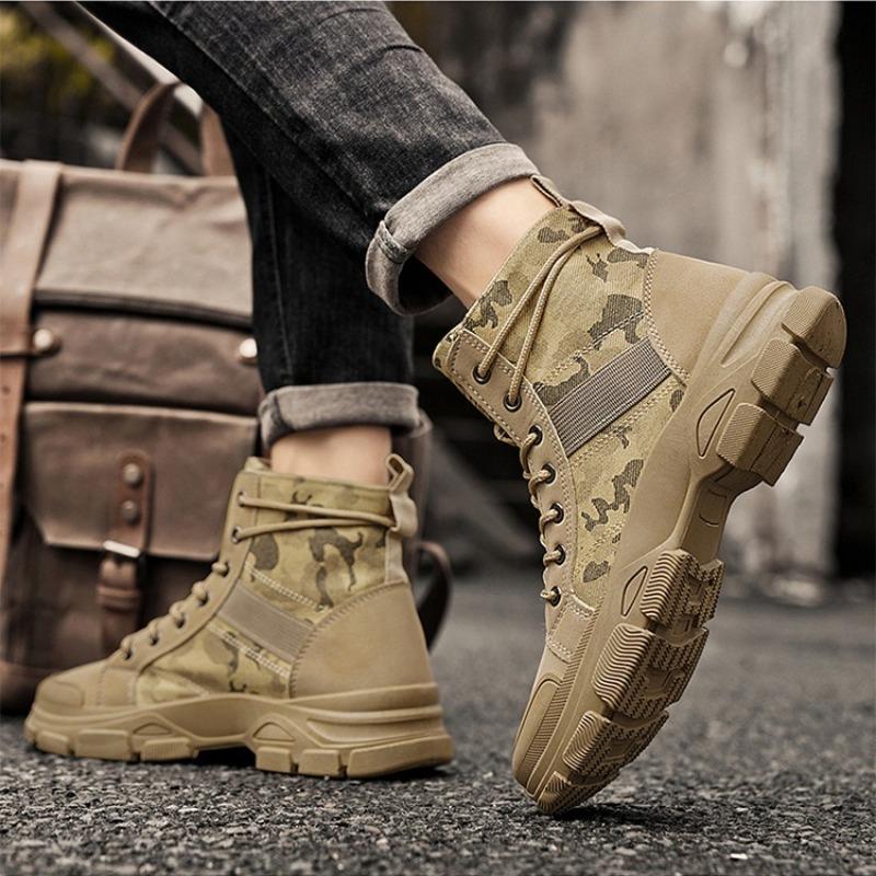 Men's High-top Boots Fashion Camouflage Boots Outdoor Casual Platform Boot Desert Ankle Boots for Men Hiking Shoes Botas Hombre