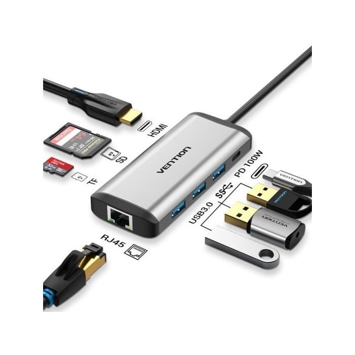 Hub USB - VENTION - CNDHB - Argenté - Connectivité multiple - Pratique et compact