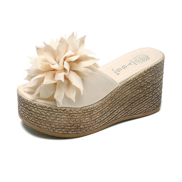 

Летние туфли-бублики с покатым каблуком и открытым носком, классные женские тапочки с цветочным принтом, водонепроницаемые, увеличивающие высоту стола, одно слово, женская обувь 40