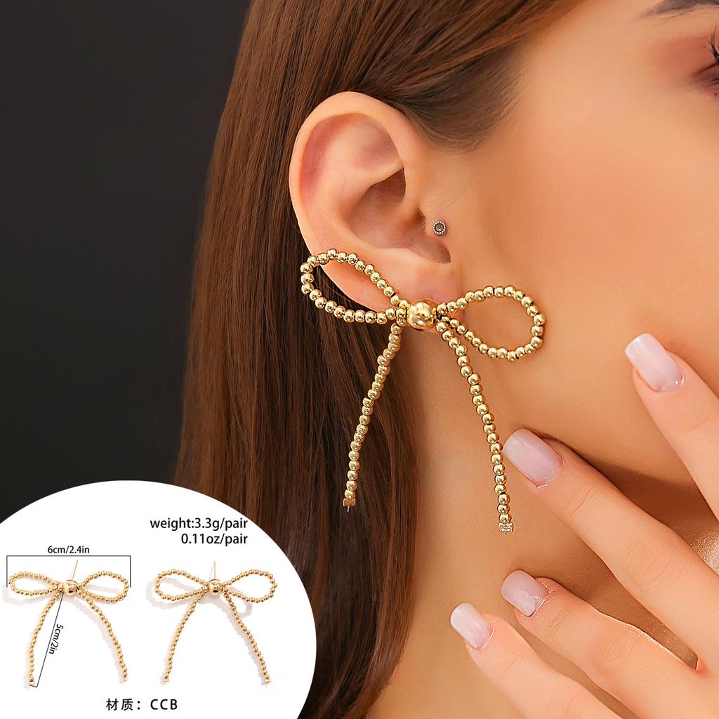 Personalized Sweet Cool Bow Collar Female, Niche Beaded Knot Necklace Bow Earrings