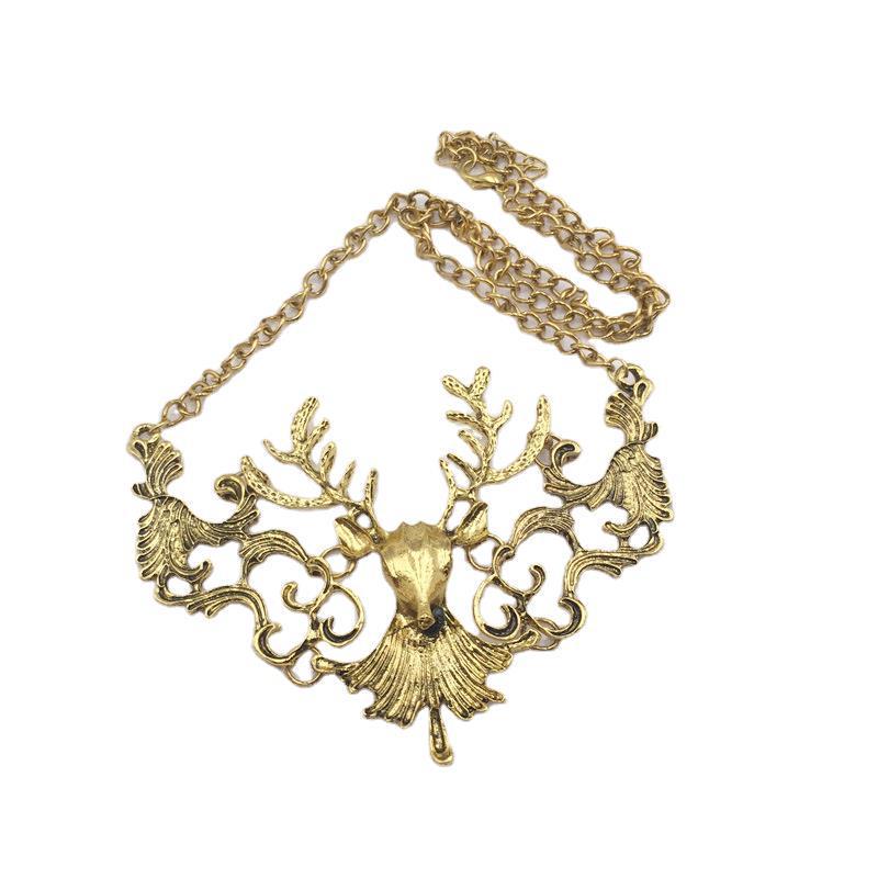 Vintage Fashion Reindeer Head Metal Necklace for Women