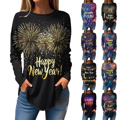 Women's Fashion Loose Round Neck Christmas Printed Long Sleeve T-Shirt Top