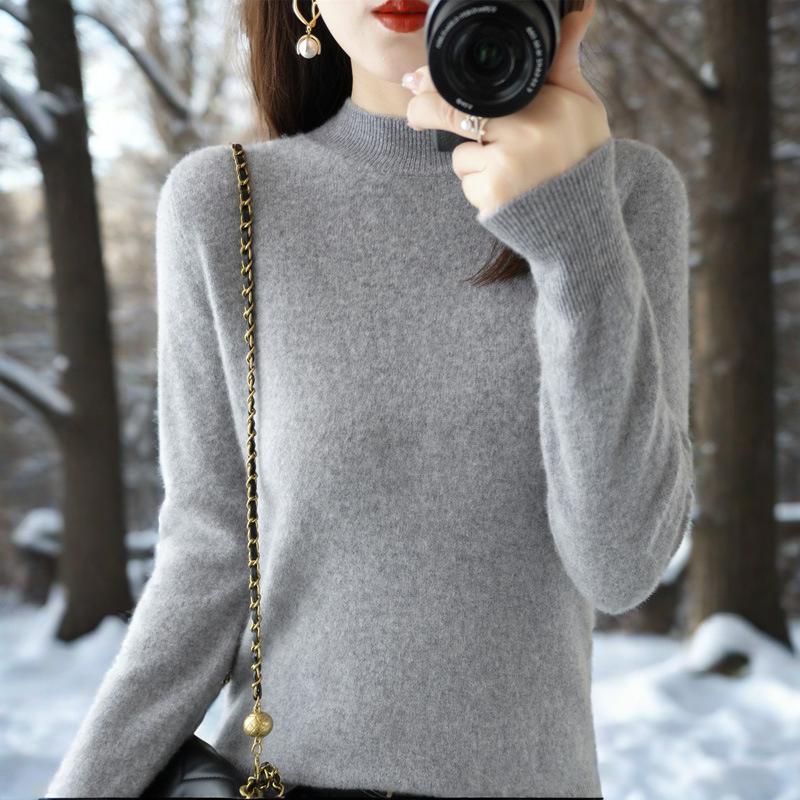 Half turtleneck sweater pullover solid color loose sweater thick bottoming shirt M 1489₽