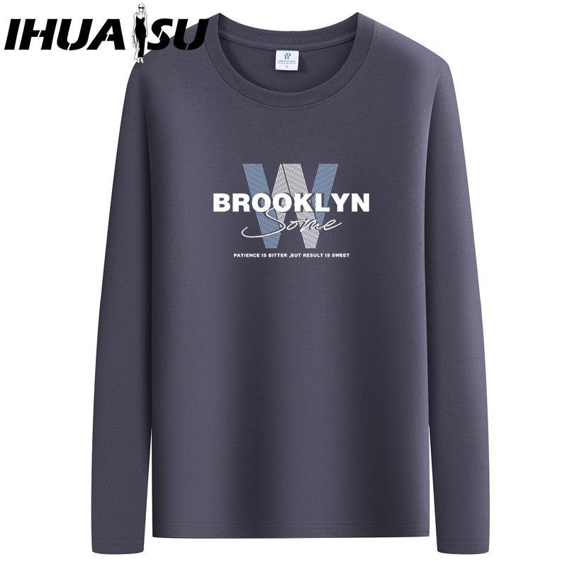 IHUASU Spring and Autumn Men's Long-sleeved T-shirt Men's O-collar Bottoming Shirt Men's Top Clothes T-shirts