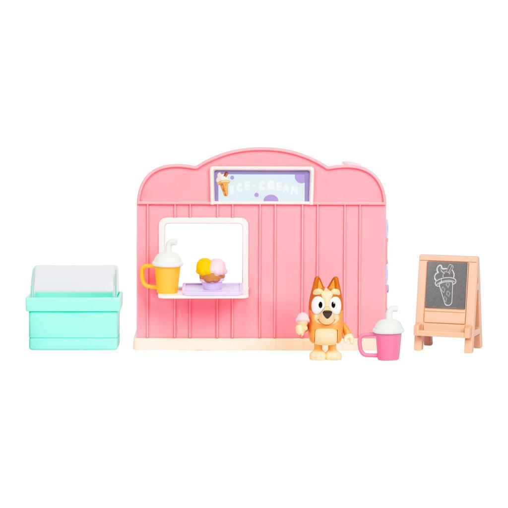 Bluey Mini Playsets Ice Cream Shop Playset  Incluye figura articulada de Bingo y Accesorios