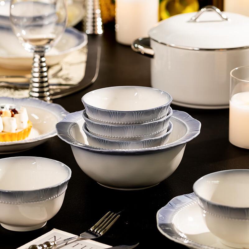 Luxury Azure Floral Ceramic Soup Bowl with Lace Edge