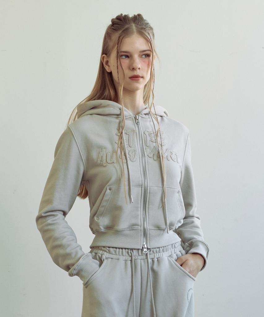 Etre Au Sommet Pigment Washed Zip-Up Hoodie (Beige)