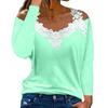Fashionable Lace V-neck Pullover Long Sleeve Top Solid Color Casual T-shirt