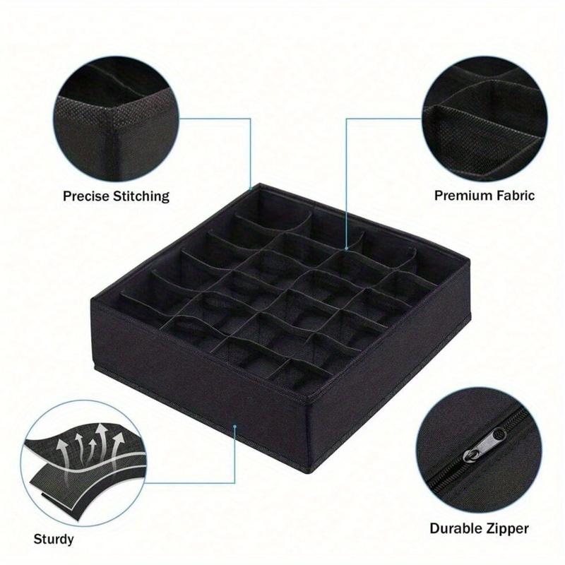 

24Grids Fabric Foldable Storage Box for Sock, Underwear, Tie and Sock, Belt Storage Box Foldable Storage Box, Sock Underwear Organizer Dividers one-size