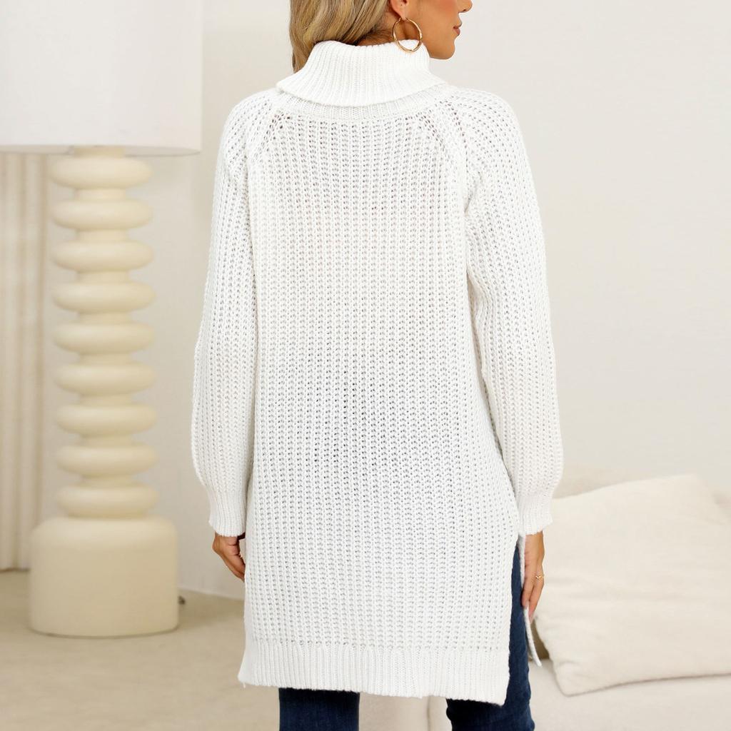 Women's Fashion Autumn And Winter Thickened Sweater High Neck Split Long Sweater