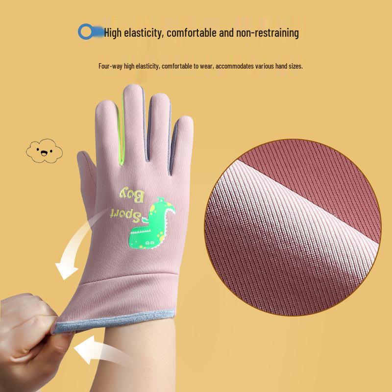 Kids' Windproof Waterproof Gloves - Warm, Velvet-Lined, Five-Finger Gloves for Boys & Girls - Ideal for Autumn & Winter Outdoor Activities