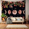 Boho Chic Wall Tapestry With Moon Phase Floral Starry Sky Design Bedroom Yoga Studio Decor