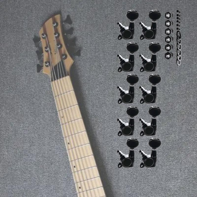 Pack of 6 Black Guitar Peg Replacement Set Metal Texture Guitar Tuners Suitable for Left Hand Acoustic Electric Guitars