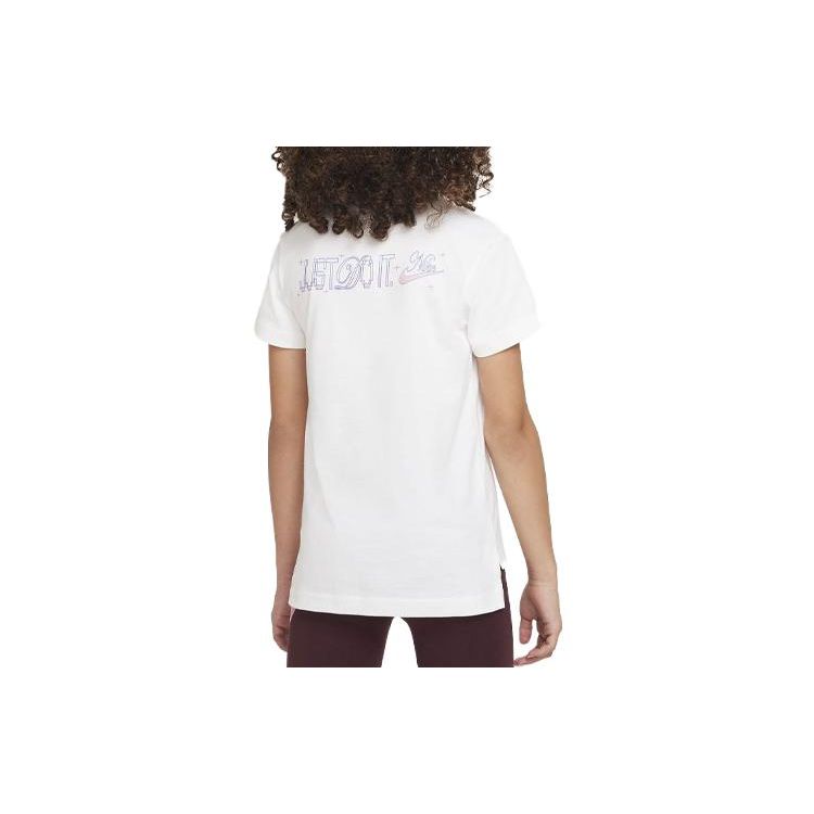 Nike Roupa Esportiva Estampa de Letras Padrão de Desenho Animado Anime Gola Redonda Manga Curta Esportiva Camiseta Tops Infantis Branco DX1706-100