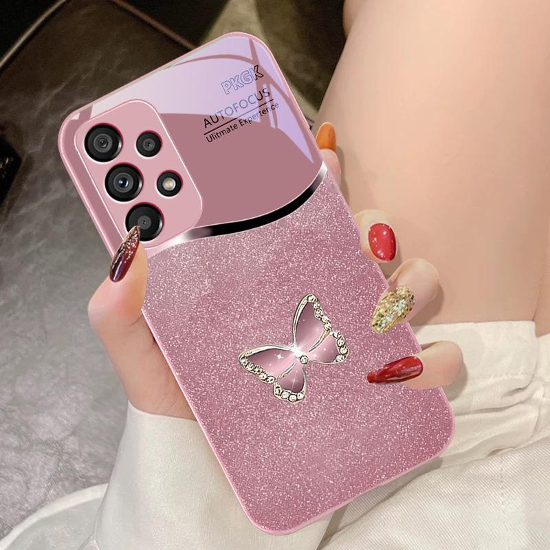Diamant Schmetterling Für Samsung Galaxy S10 4G S20 11E 30 S21 22 S24 Fe Pro S23 S25 Ultra 5G S9 Gehärtetes Glas Handyhülle