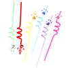 6Pcs Dog Paw Straws Birthday Party Supplies Reusable Drinking Straw Party Favors Sequin Quicksand Dog Paw Straws For Kids Party
