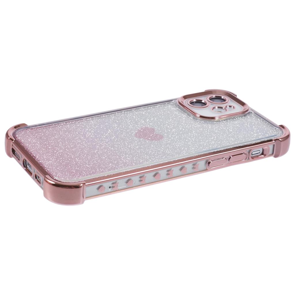 For iPhone 11 Drop Protection Cell Phone Case Heart Pattern TPU Glittery Powder Phone Cover