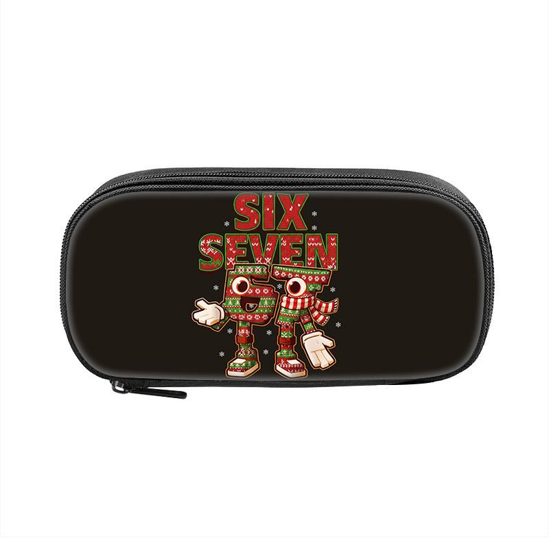 Six Seven Printed Pattern Nylon Pencil Case For Students With Compact Storage And Casual Style