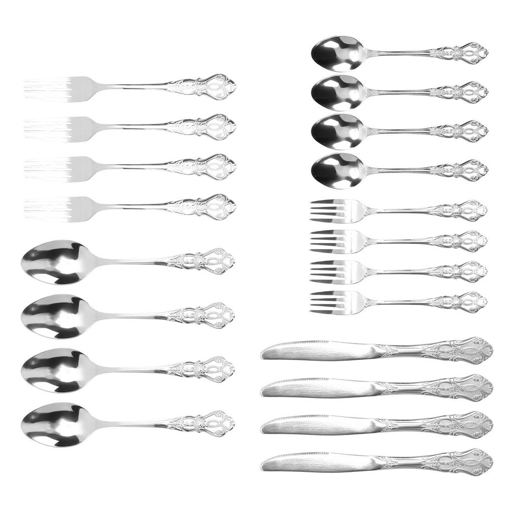 Cutlery Set Vintage Dishwasher Safe Stainless Steel 4 Dinner Forks 4 Dinner Spoons 4 Salad Forks 4 Tea Spoons 4 Dinner Cutters Flatware Set
