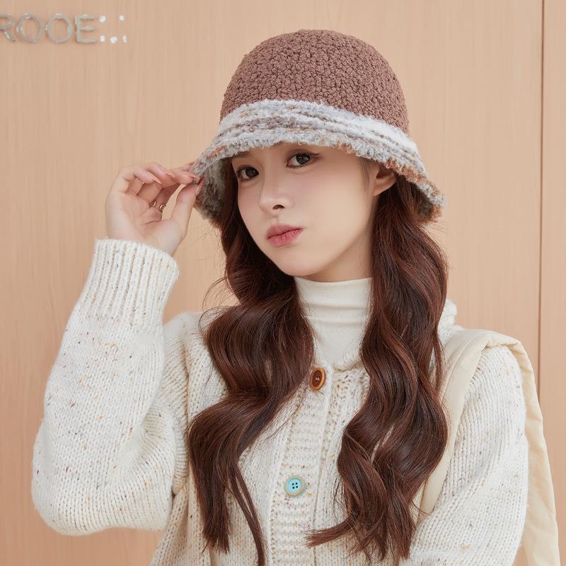 

Bucket hat women autumn and winter lamb wool thickened fashion color bucket hat fashion versatile warm dopamine Adjustable