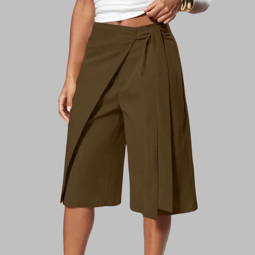 Gonna-pantalone a portafoglio con cintura in ecopelle larga da donna per abbigliamento business casual