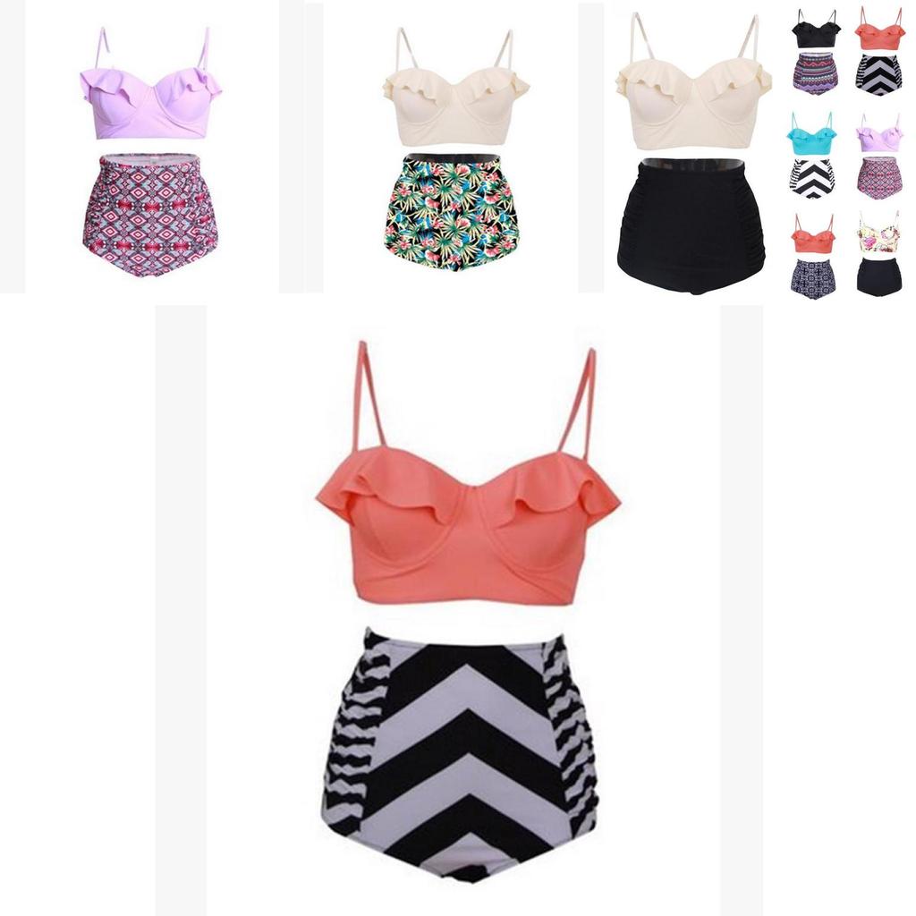 Women Personality Fashion Ruffles Plaid Floral Zebra Bikini Set Swimsuit For Trendsetters